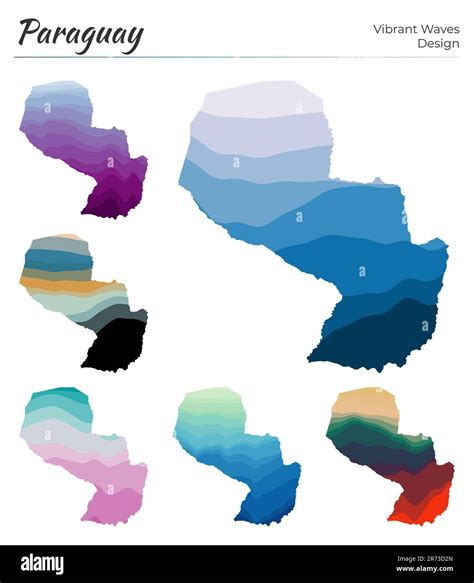 Set Of Vector Maps Of Paraguay Vibrant Waves Design Bright Map Of