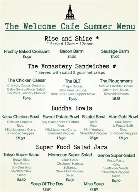 Summer Food Menu The Monastery