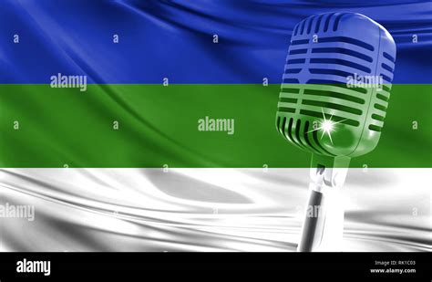 Microphone On Fabric Background Of Flag Of Komi Close Up Stock Photo