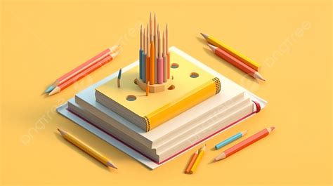 Konsep Isometrik Desain Datar Modern Menampilkan Buku Dan Pensil Untuk