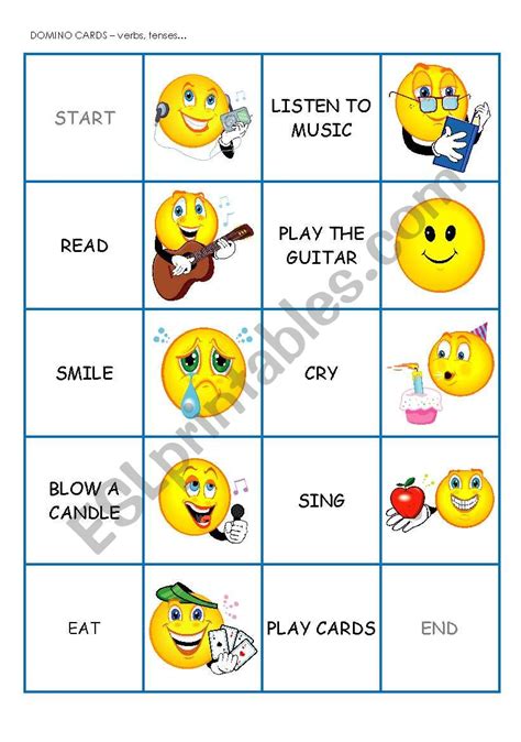 DOMINO CARDS Actions Tenses ESL Worksheet By Lucak F