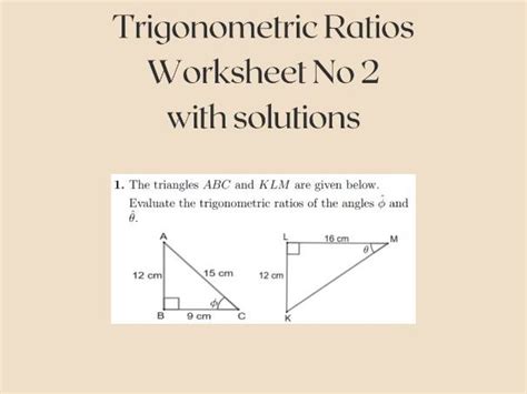 Trigonometric Ratios Worksheet No With Solutions Teaching Resources