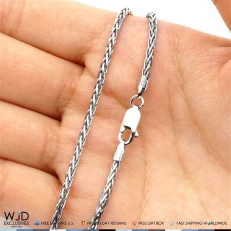 925 Italy Sterling Silver 2mm Wheat Spiga Rope Link Chain Necklace 18