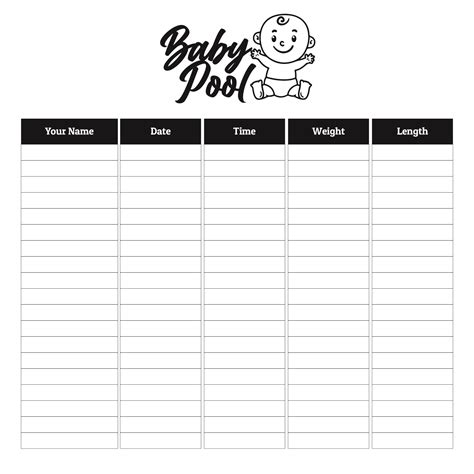 Baby Pool Template Excel Free Pdf Printables Printablee