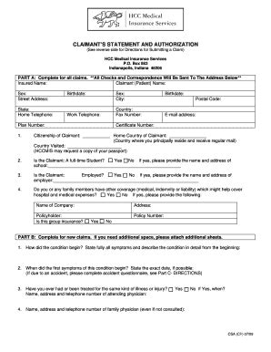 Fillable Online Claimant Statement International Student Insurance