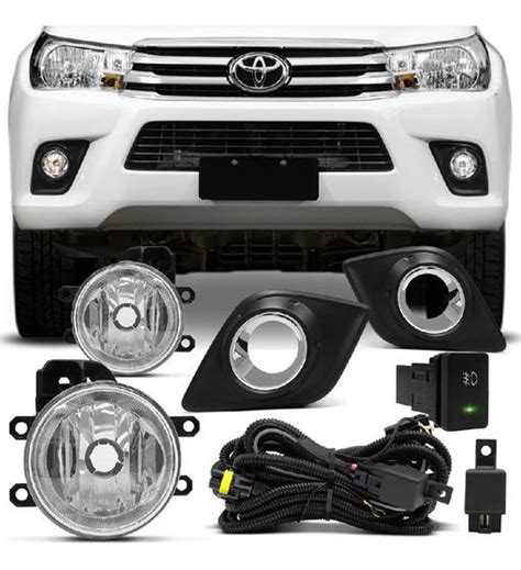 Kit Farol de Milha Hilux 2016 Até 2018 Moldura Aro Cromado e Botão