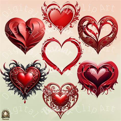 Red Hearts Valentines Clipart Bundle, for Valentine's Day. 3D PNG Red ...