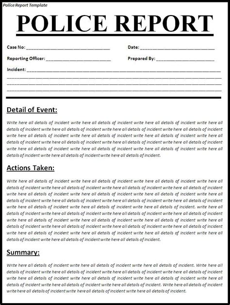 Police Report Template Pdf