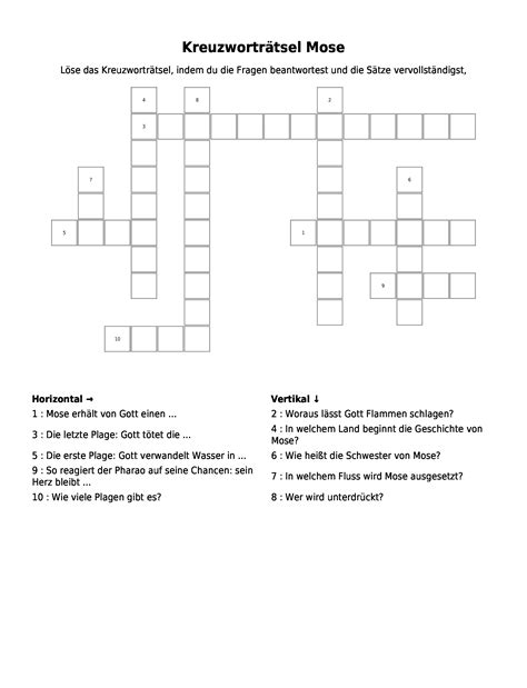 Kreuzworträtsel Kreuzworträtsel Mose als PDF Schulraetsel de