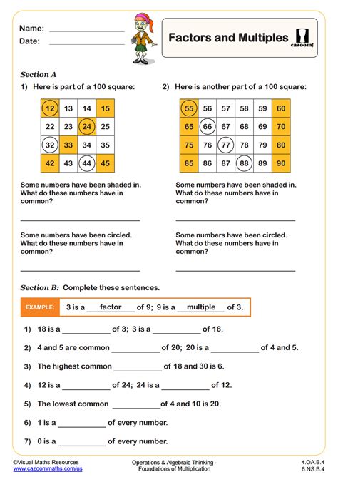 Factors And Multiples Pdf Printable Operations And Algebraic