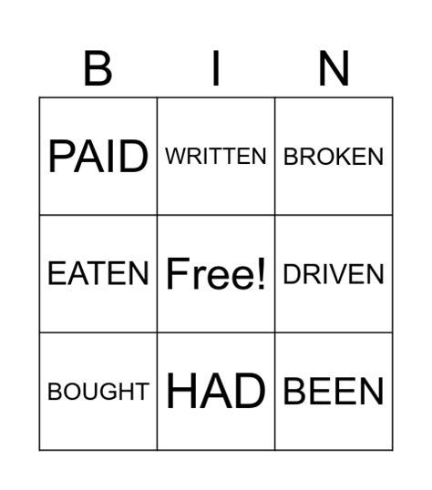 IRREGULAR VERBS Bingo Card