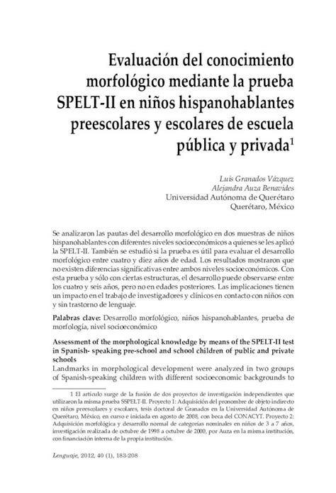 Pdf Evaluaci N Del Conocimiento Morfol Gico Mediante La Pdf Filede