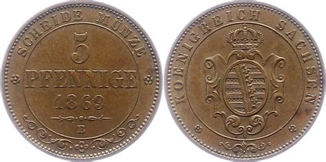 Sachsen Albertinische Linie 5 Pfennig 1869 B Johann 1854 1873 Fast