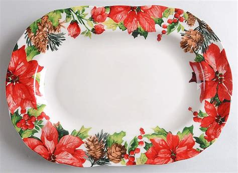 Winter Poinsettia 14 Oval Serving Platter By 222 Fifth Pts Replacements Ltd