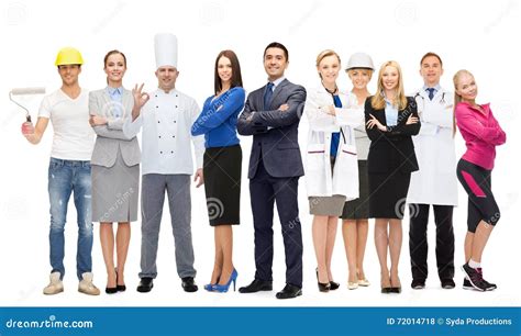 Businessman Over Different Professional Workers Stock Photo Image