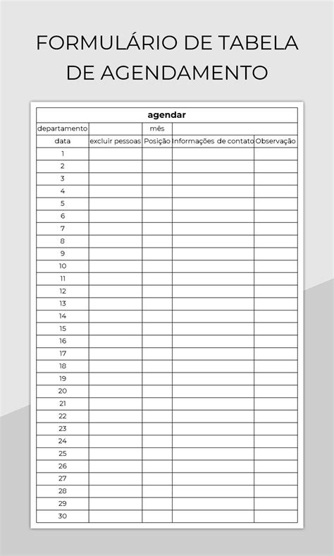 Modelos De Planilhas Tabela De Agendamento Para Microsoft Excel E