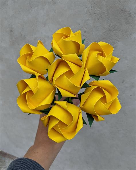 Bouquet Of Yellow Paper Roses Origami Flowers Paper First Etsy