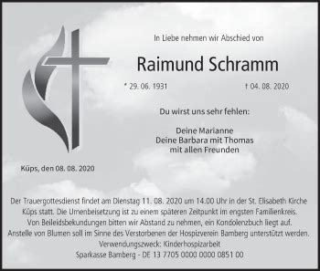 Raimund Schramm Traueranzeige Trauer InFranken De