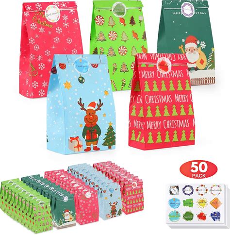 TOOELMON Geschenktüten Weihnachten 50 Stück Klein Papiertüten