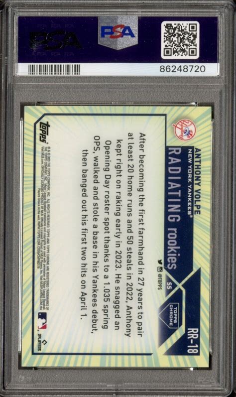 2023 Topps Chrome Radiating Rookies Anthony Volpe PSA 9 Mint RF18 RC