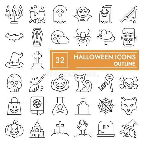 Halloween Thin Line Icon Set Horror Symbols Collection Vector