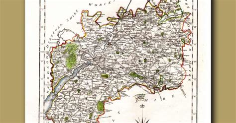 Map Of Gloucestershire. Genuine antique print for sale.