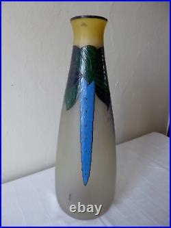 Grand vase verre émaillé VERRERIE DE LEUNE ART DECO