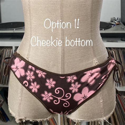 HandMade Bikini Set Pink And Brown Hibiscus Depop