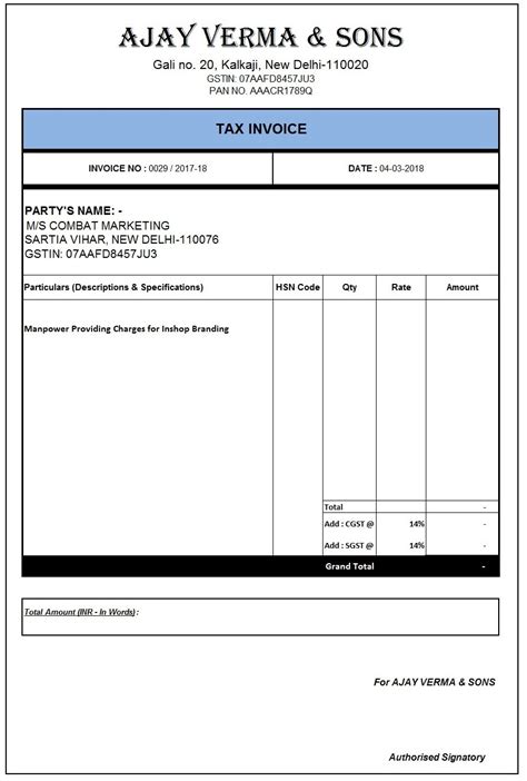 GST Invoice Format In Excel Word PDF And JPEG Format No 9