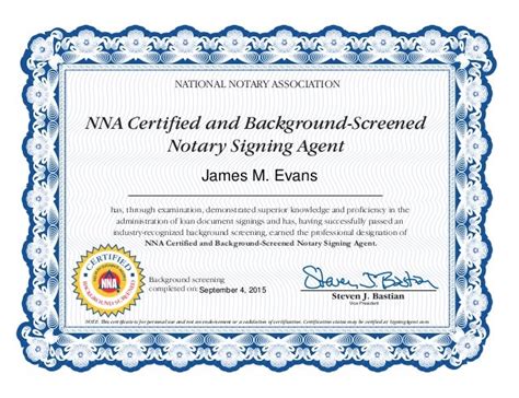 James M Evans Nna Notary Signing Agent Certificate 2015