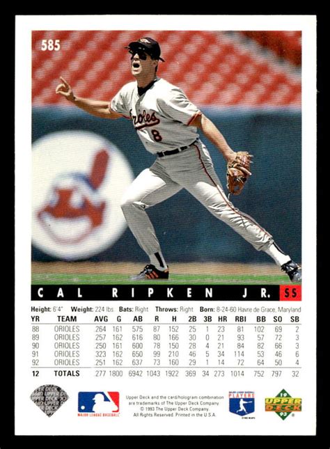 Cal Ripken Jr 1993 Upper Deck Card 585 Baltimore Orioles EBay