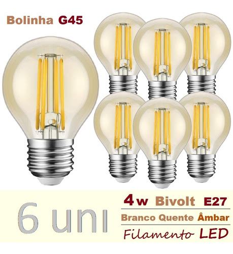 Kit 6 Lâmpadas Led Filamento Bolinha Âmbar 4w Bivolt G45 Frete grátis