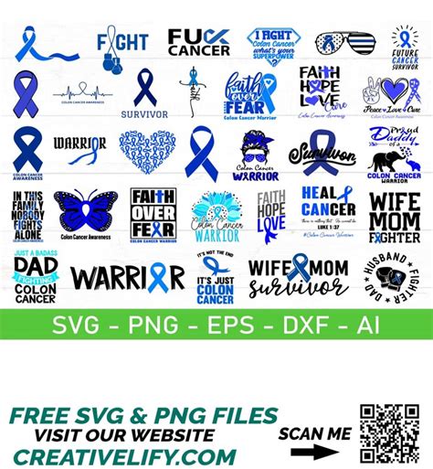 Colon Cancer Awareness Svg Bundle Blue Ribbon Svg Fight Co Inspire