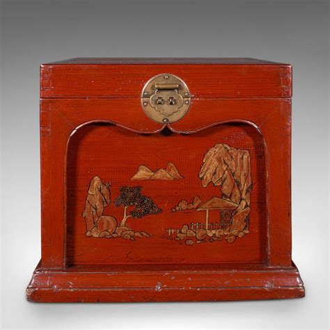 1900s Chinoiserie Antique Travelling Jewellery Box Chinese Lacquered