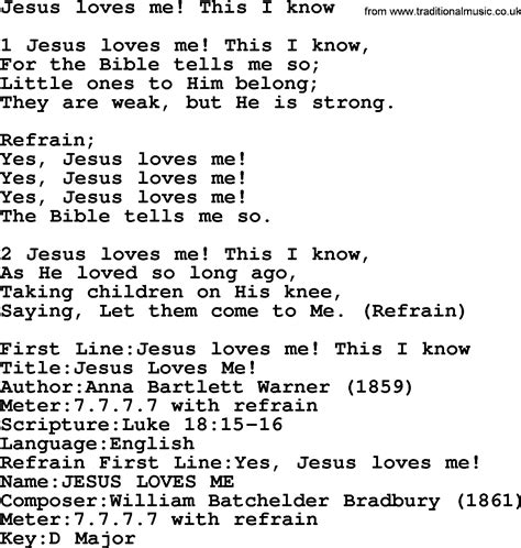 Presbyterian Hymn Jesus Loves Me This I Know Lyrics And Pdf