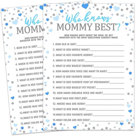 Amazon Who Knows Mommy Best Game Set Of 20 Cards Blue Baby Boy