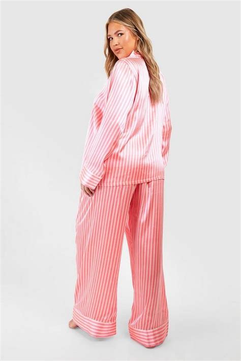 Nightwear Plus Satin Stripe Pj Trouser Set Boohoo