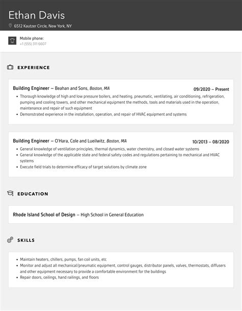 Building Engineer Resume Samples Velvet Jobs