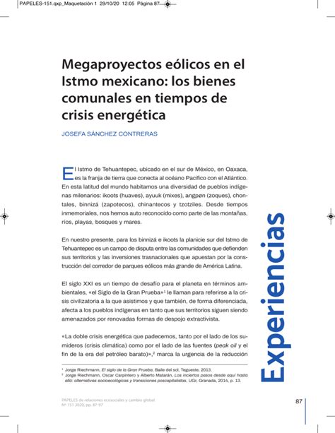 Megaproyectos E Licos En El Istmo Mexicano Los Bienes Comunales En