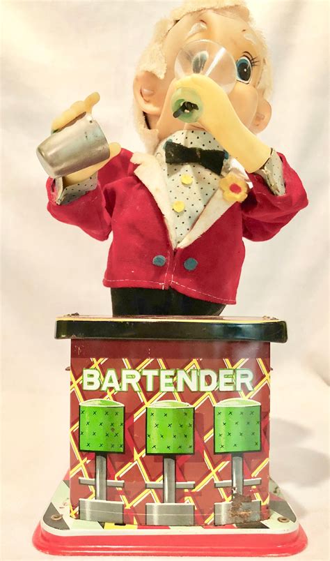 Vintage Animated Tin Lithograph Bartender Toy Circa 1960s