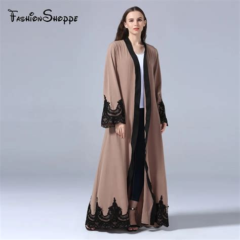 Muslim Arab Open Abaya Dress Lace Cardigan Jubah Long Robe Ramadan