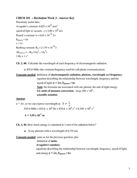 Chem Recitation Week Answers Key Chem Recitation Week