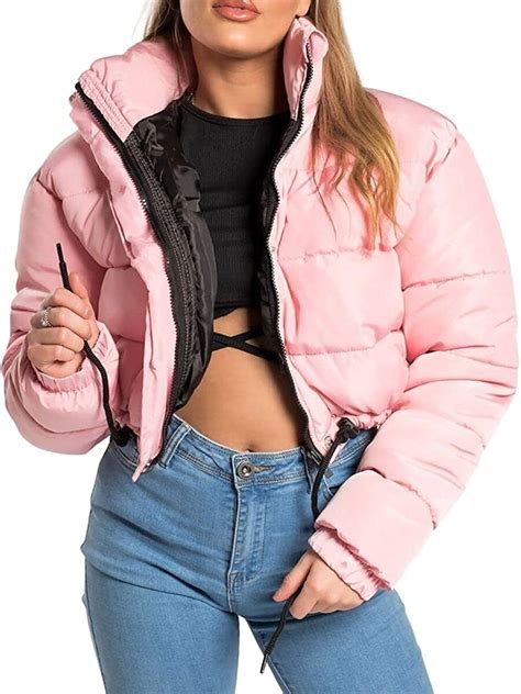 Pikadingnis Women Puffy Cropped Puffer Jacket Quilted Bubble Jacket Zip