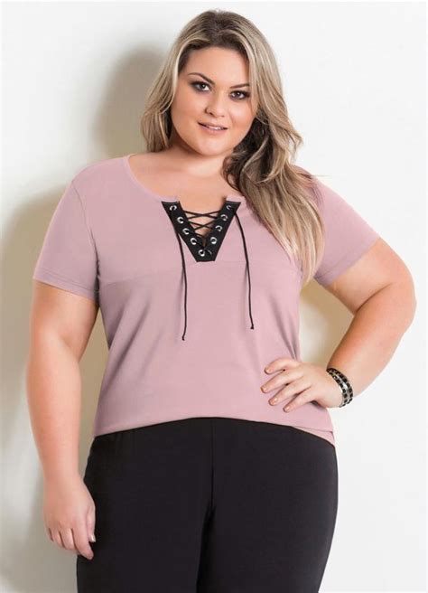 Blusa Rosa Plus Size Amarra O No Decote Marguerite