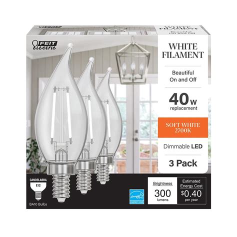 Feit Electric 40W Equivalent BA10 E12 Candelabra Dim White Filament