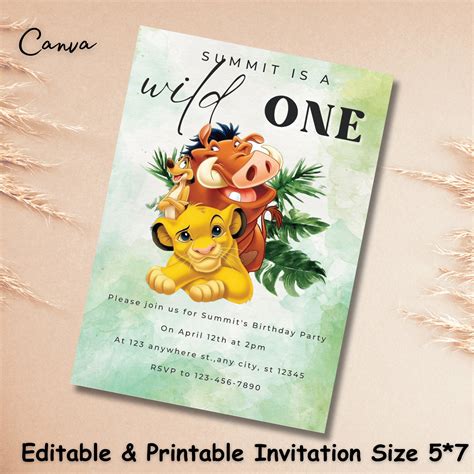 Editable Lion King Birthday Invitation Template Printable Birthday