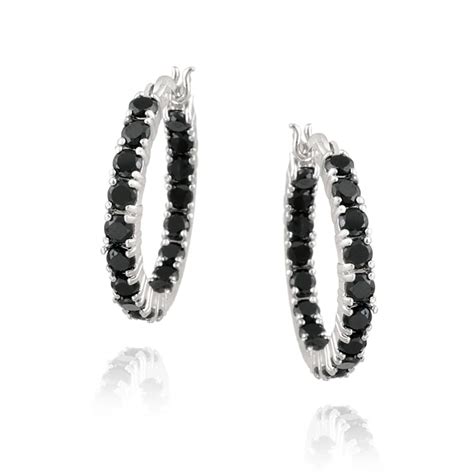 Glitzy Rocks Sterling Silver Black Spinel Hoop Earrings Ct Tgw