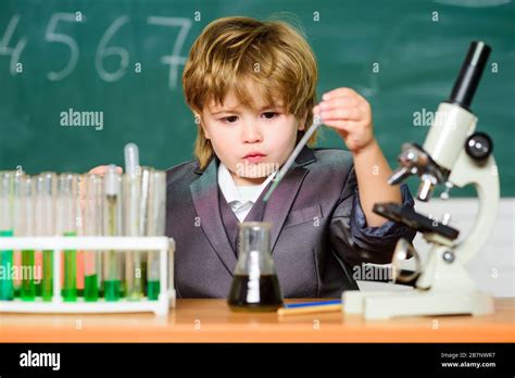 biology science. Little boy is making science experiments. little boy ...