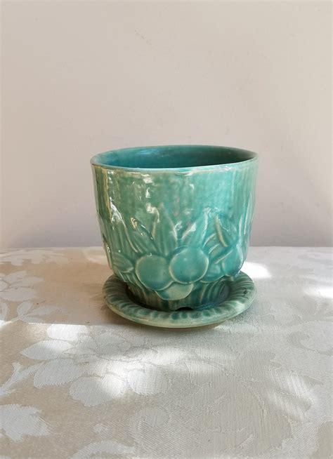 Vintage Aqua Blue Green Planter By Mccoy Unmarked In Sand Etsy