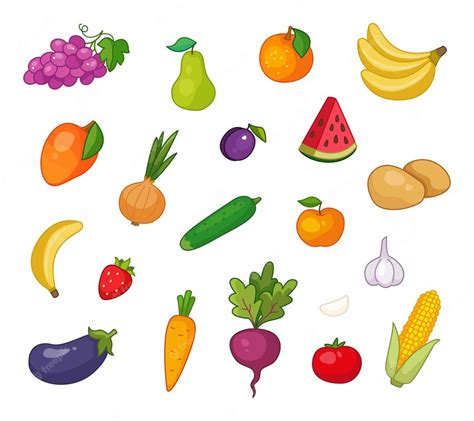 Premium Vector Set Of Cartoon Fruits And Vegetables Vector